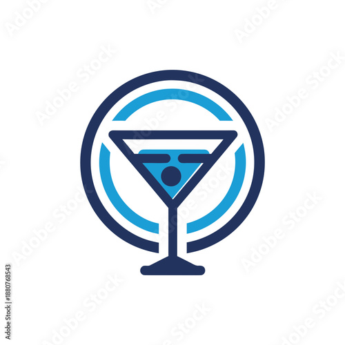 Blue cocktail with lemon wedge isolated on transparent background
