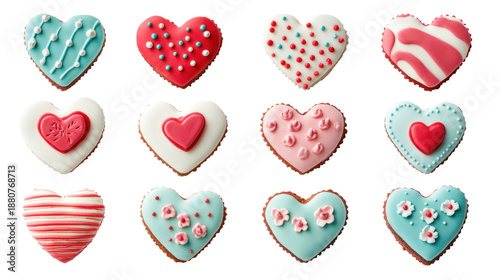 Colorful valentine's heart cookies on transparent background