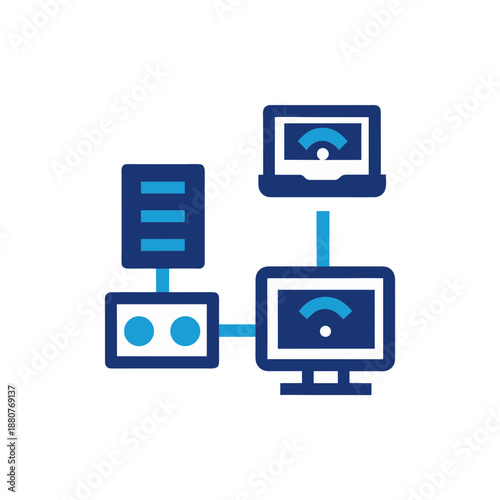 Networked computer system isolated on transparent background