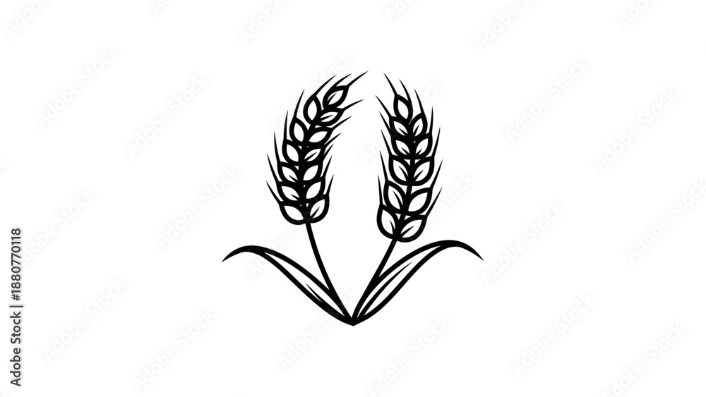 Fototapeta premium Organic Wheat Ears Icon Representing Agriculture and Harvest on Isolated White Background
