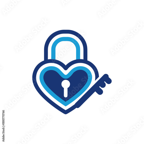 Secure heart with key isolated on transparent background