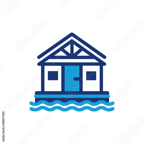 House partially submerged in water isolated on transparent background
