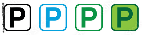 Parking sign icons in various colors for vehicle designation and traffic guidance