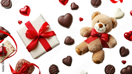 Valentine's day gift bear and chocolates on transparent background