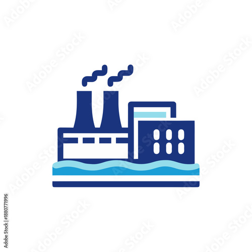 Industrial facility with wind turbines isolated on transparent background