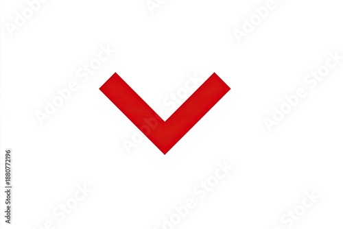 A bold, downward-pointing red chevron on a stark white background