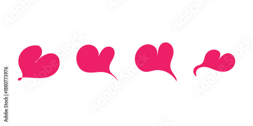 Pait of speech heart icon. Two simple heart shaped speech bubbles forming a playful pair, flat pink icon on white background.
