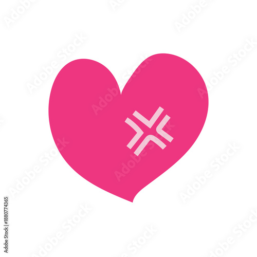 Solid Heart with Stitch Detail. Solid pink heart featuring subtle stitch or cross detail. Modern and cute for greeting cards, packaging, branding, and romantic merchandise. Vector and PNG.