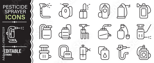 Farming pesticide and fertilizer equipment outline icons