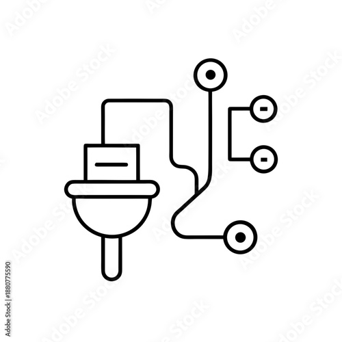 Illustration of a plug and connections here on transparent background silhouette