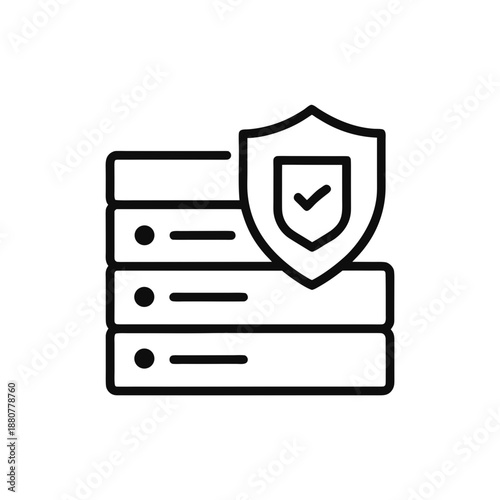 Secured server with a protection shield on transparent background silhouette