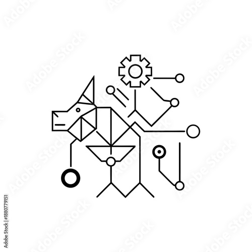 Geometric dog with gear and circuit lines on transparent background silhouette