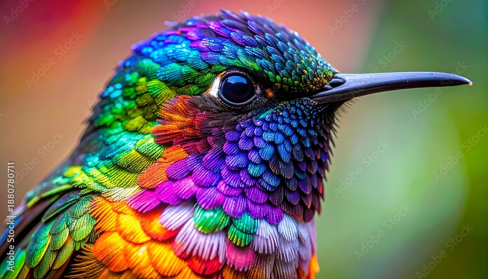 Obraz premium A vibrant and colorful close-up of a hummingbird showcasing its iridescent plumage details