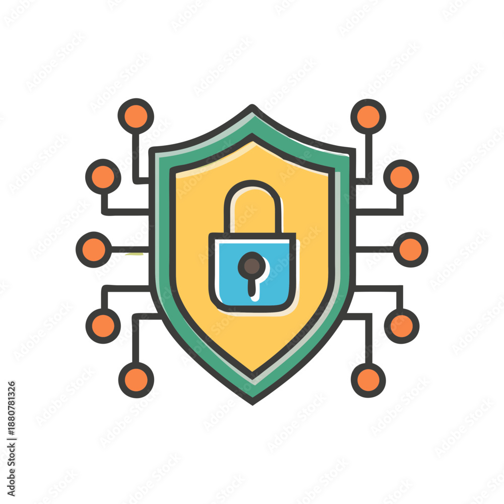 Fototapeta premium Shield with circuit and padlock illustration