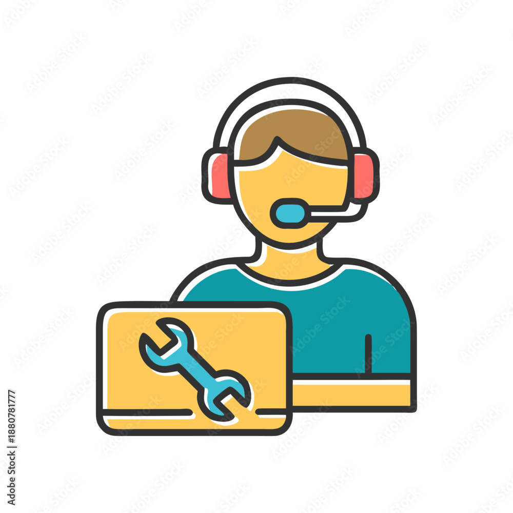 Obraz premium Vector customer support icon with headset and laptop