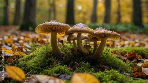 orange mushrooms in the forest 