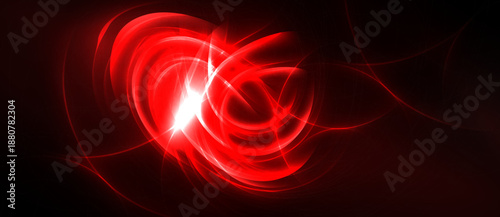 Bright red energy swirls, radiating from central point. Dark background emphasizes luminous curves, creating dynamic visual effect.