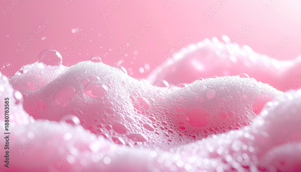 Obraz premium Soap foam texture on pink background, shampoo bubbles, hygiene and bath care concept