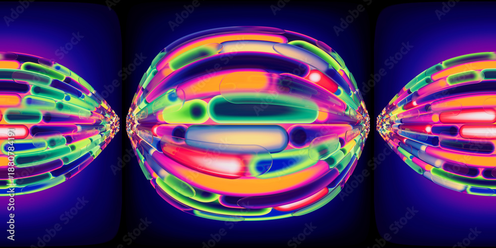 Fototapeta premium HDRI. Glowing neon gradient shapes. Full spherical panorama 360 degrees. 3D render illustration.