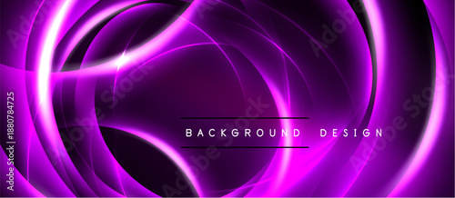 Abstract purple neon lines create dynamic tunnel effect. Dark background emphasizes glowing curves, modern design element.