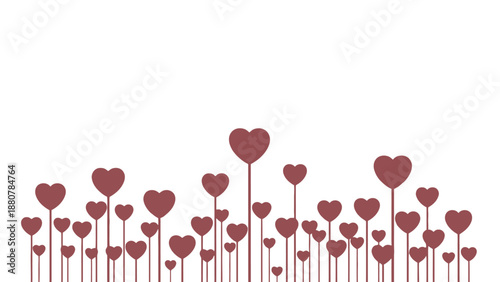 red heart shapes growing on thin stems against a clean white background representing love and romance concepts for valentines day marketing campaigns