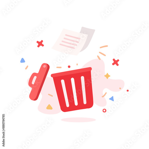 Delete File Icon Flat Vector Illustration. Trash Bin Remove Document Symbol. Data Deletion Error Action Modern Minimal Design