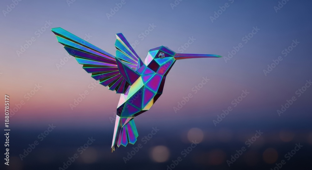 Fototapeta premium Geometric Hummingbird Flying Dusk Sky