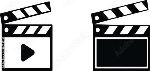 Movie clapperboard vector set with cinema film production and video media player for entertainment design