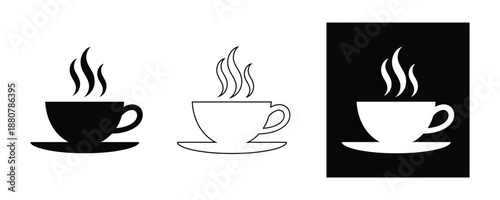 Set of steaming coffee cup icons in modern design