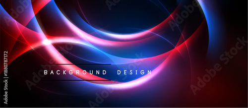 Abstract neon lines create dynamic background. Red, blue, pink hues blend, forming flowing shapes. Modern design element.