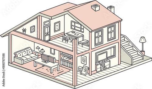 Home interiors elements concept isometric 3d icons set. illustration of info graphic interior room concept in isometric graphic. Furnished rooms isometry isolated collection. bedroom, childs room,