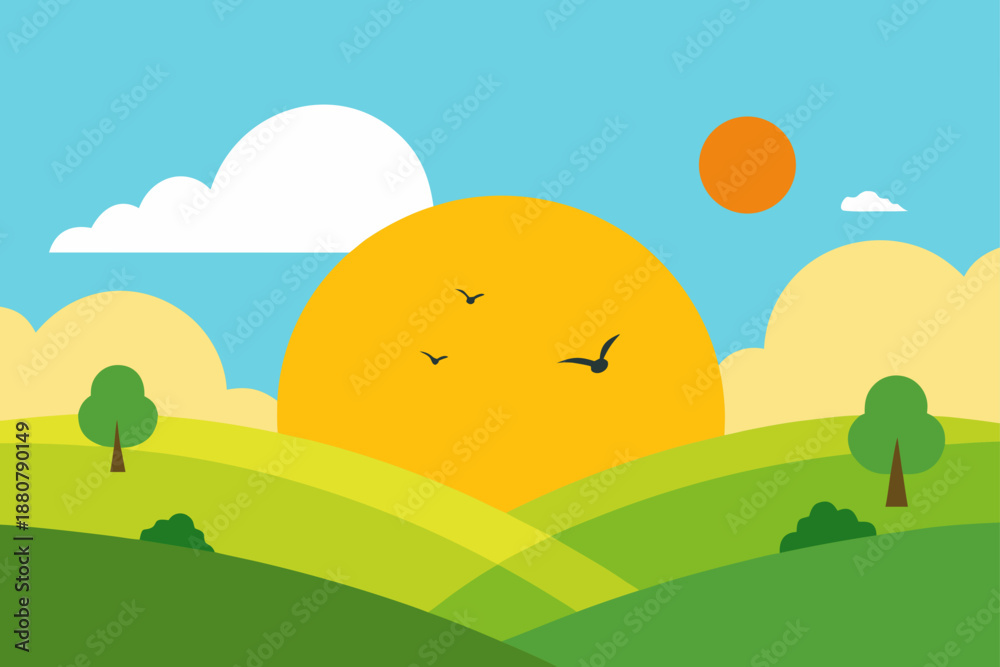 Fototapeta premium summer landscape with trees and hills