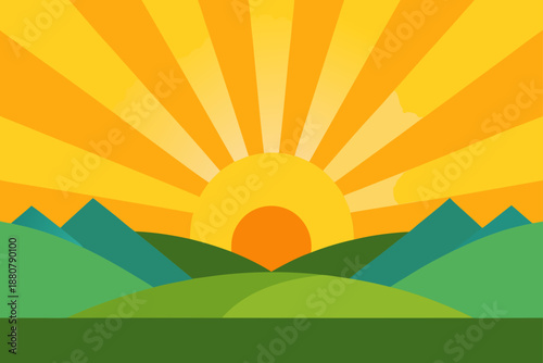 summer landscape with sun rays