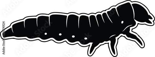 Obraz na plátne Black and white silhouette of a larva with legs illustration vector