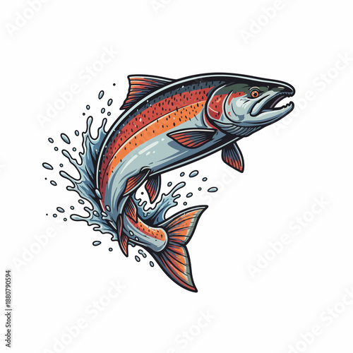 Vector illustration of salmon fish with water splash.