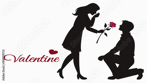 Romantic Valentine's Day proposal moment with rose