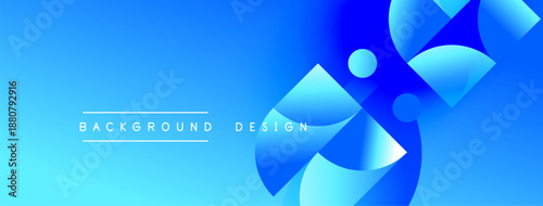 Abstract blue gradients form dynamic shapes. Modern design suggests movement, technology, innovation. Clean aesthetic, suitable for digital backgrounds.