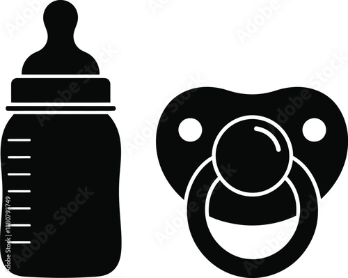 Newborn Baby Bottle and Pacifier Silhouette Design