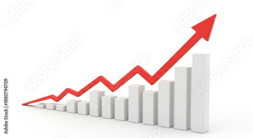 Free Download Business Growth Chart Diagram White Graph Bars with Red Arrow Up Trend Symbolizing Success and Profit on White Background - GFXLoad