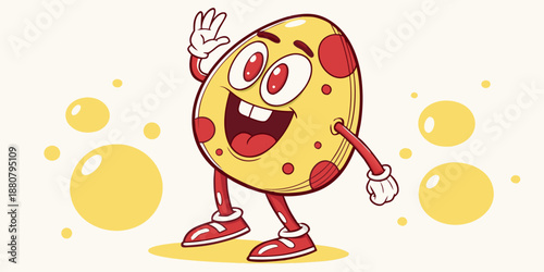 Cheerful Retro Cartoon Egg Character Waving