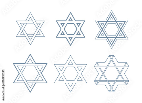 Collection of six elegant star of david outline designs for various spiritual and decorative uses