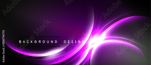 Abstract purple neon waves over black background. Modern design element for digital projects, presentations. Bright, dynamic composition.