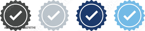 Checkmark badge icons set in multiple colors representing approval verification quality assurance certification trust vector illustration