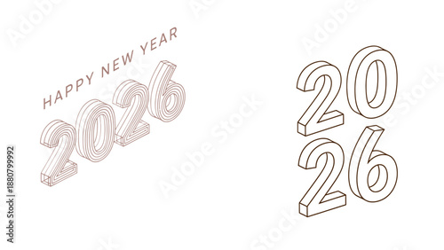 happy new year 2026 minimalist isometric outline numbers ideal for seasonal greeting cards future events and digital marketing collateral