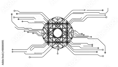 artificial intelligence network abstract circuit board design for futuristic computing and global data information flow concepts