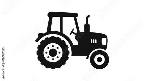 Classic Farm Tractor Silhouette Representing Agricultural Machinery on Isolated White Background