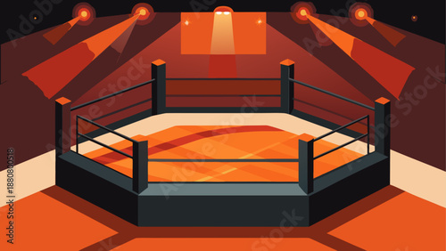 A vibrant illustration of a boxing ring in a dramatic arena with spotlights shining down