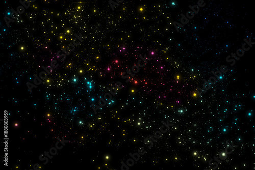 Dazzling curtain of multicolored glittering particles cascading from the top against black space, creating festive starry night sky celebration background


