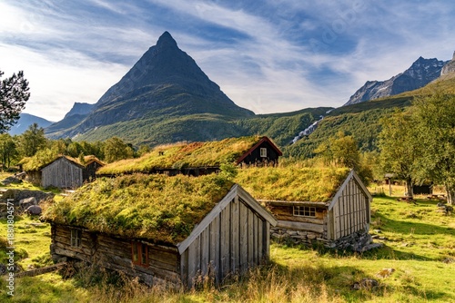 cabins and cottages at the Renndolsetra Hotel in the Innerdalen Valley of central Norway