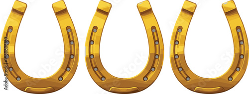 Golden Horseshoe Set Vector Illustration Isolated on White Background for Luck, Fortune, Western, and Decorative Symbol Design